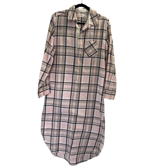 FLANNEL AUSTRALIA Chic Light Pink, Gray Plaid Shirt Dress or Duster Size 6-8 - Picture 10 of 13